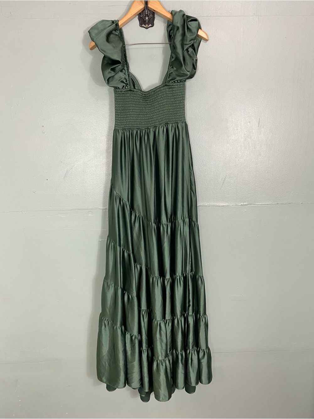 Free People Sundrenched Silky Maxi Dress Green Tiered Medium - Picture 8 of 14